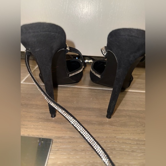 Lulus Luciee Black Satin Rhinestone Ankle Strap Heels Size 8 - Picture 4 of 8